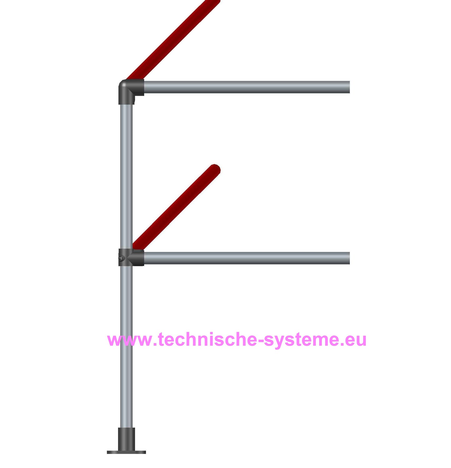 FFHKECKLI8 System FixFox Variante Kee Klamp mit Horizontalrohr Ecke mit linker Verlängerung Rohrdurchmesser 48,3mm