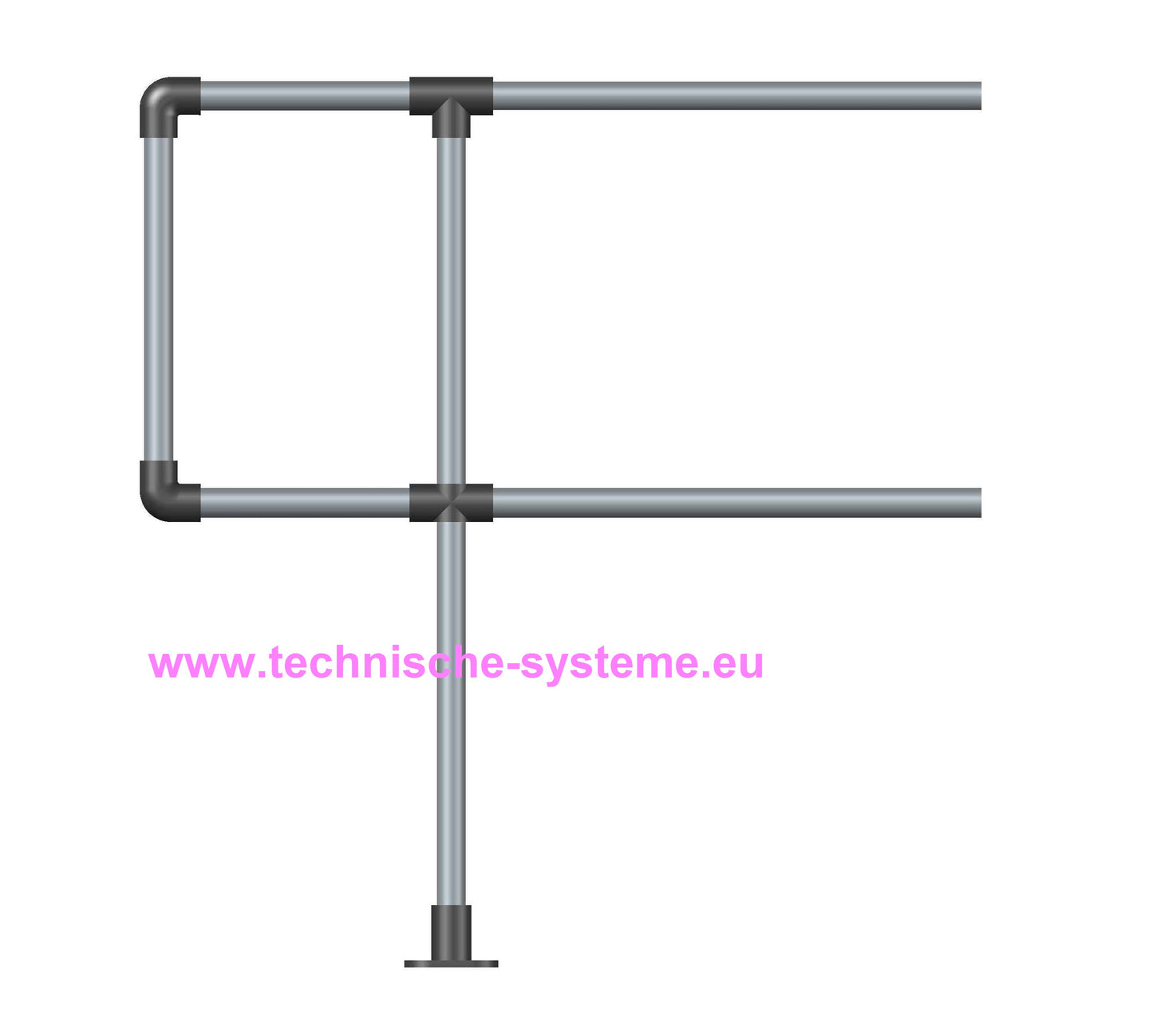 FFHKLI7 System FixFox Variante Kee Klamp mit Horizontalrohr Basis = Abschluss links mit Verlängerung Rohrdurchmesser 42,4mm