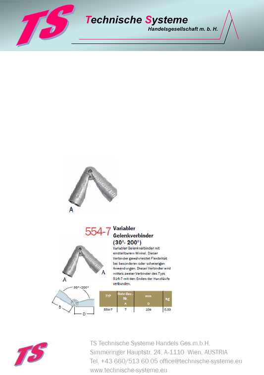 KK554-7 Kee Klamp Rohrverbinder Typ 554 Größe 7 Handlauf-Gelenk 30-200° ID 42.4mm