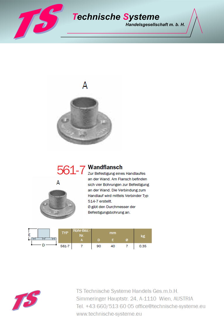 KK561-7 Kee Klamp Rohrverbinder Typ 561 Größe 7 Handlauf-Wandflansch ID 42.4mm