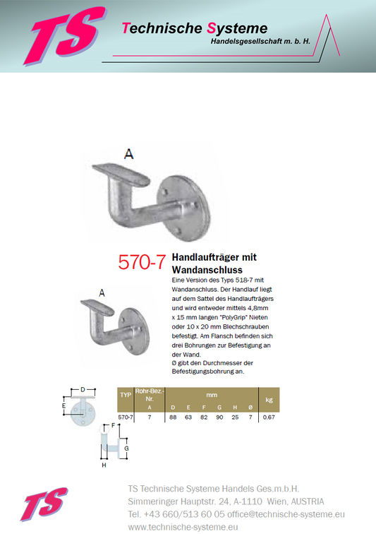 KK570-7 Kee Klamp Rohrverbinder Typ 570 Größe 7 Handlauf-Träger+Wandanschuss ID 42.4mm