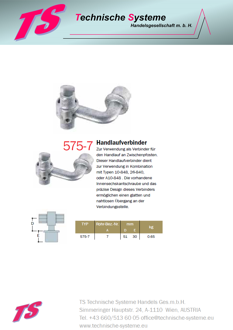 KK575-7 Kee Klamp Rohrverbinder Typ 575 Größe 7 Handlauf-Verbinder ID 42.4mm