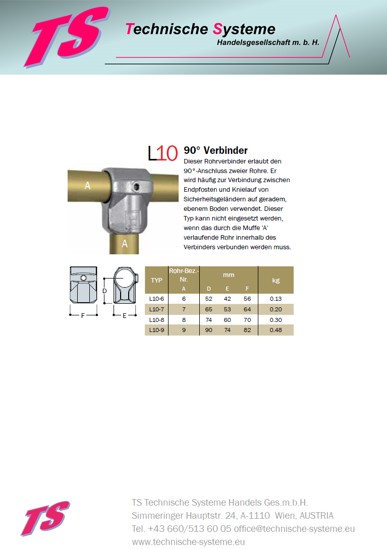 KL10-6 Kee Lite Rohrverbinder Typ 10 Größe 6 T-Verbinder aus Aluminium ID 33,7 mm
