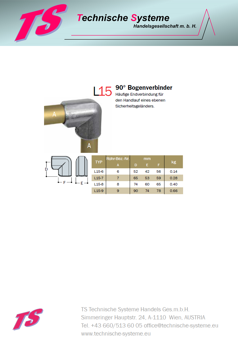 KL15-7 Kee Lite Rohrverbinder Typ 15 Größe 7 Bogen 90° aus Aluminium ID 42,4 mm