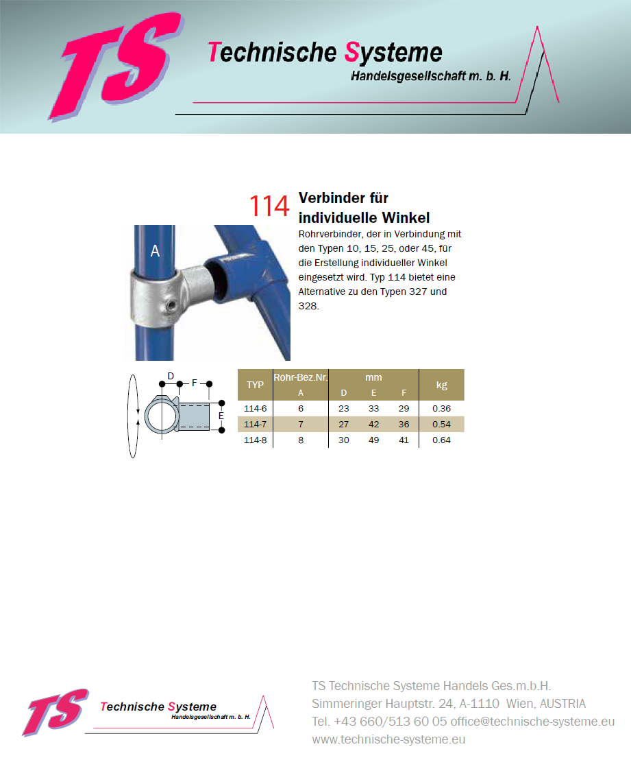 KK114-6 Kee Klamp Rohrverbinder Typ 114 Größe 6 Verbinder indiv.Winkel verzinkt ID 33.7 mm