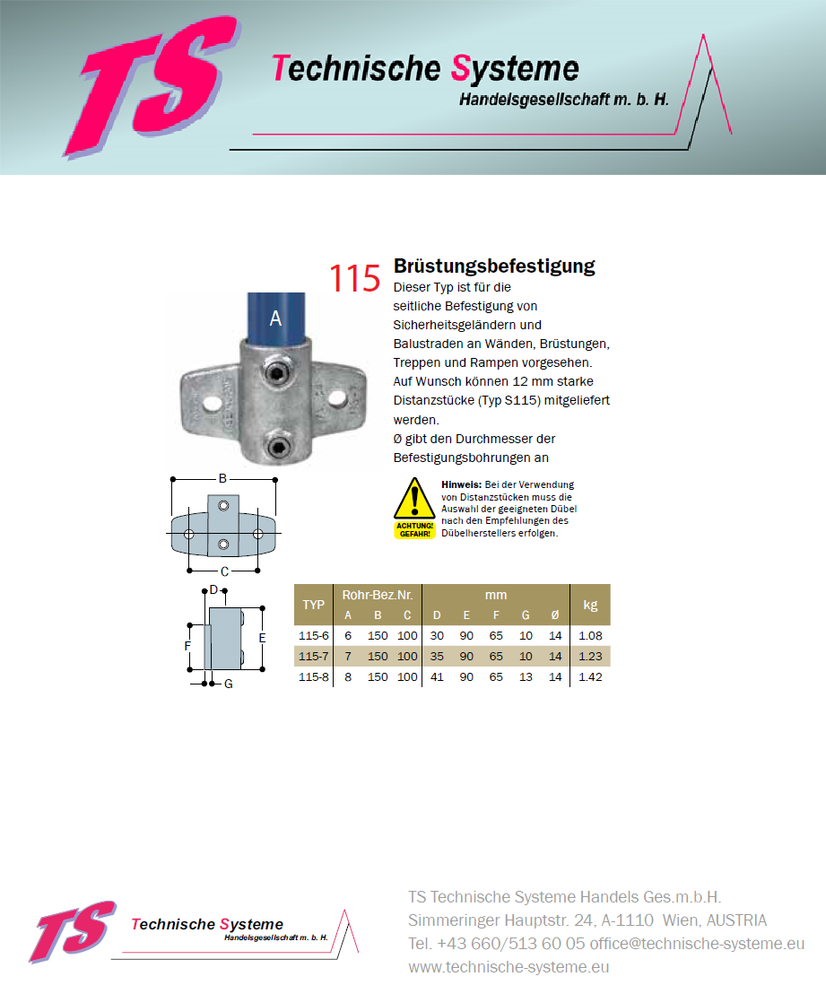 KK115-6 Kee Klamp Rohrverbinder Typ 115 Größe 6 Brüstungsflansch verz. ID 33.7mm