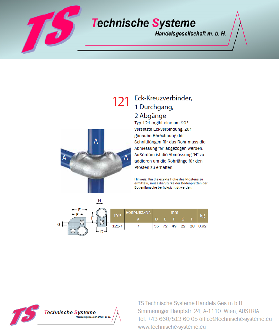 KK121-7 Kee Klamp Rohrverbinder Typ 121 Größe 7 EckVerbinder 90° verzinkt ID 42.4mm