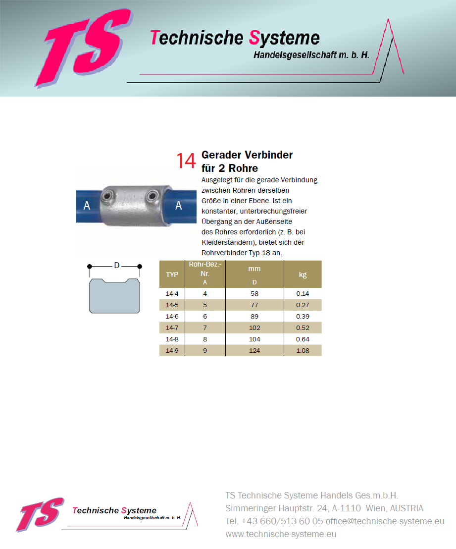 KK14-8 Kee Klamp Rohrverbinder Typ 14 Größe 8 gerade Verlängerung verzinkt ID 48,3mm