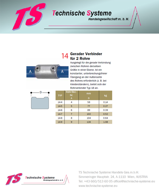 KK14-7 Kee Klamp Rohrverbinder Typ 14 Größe 7 gerade Verlängerung verzinkt ID 42,4mm