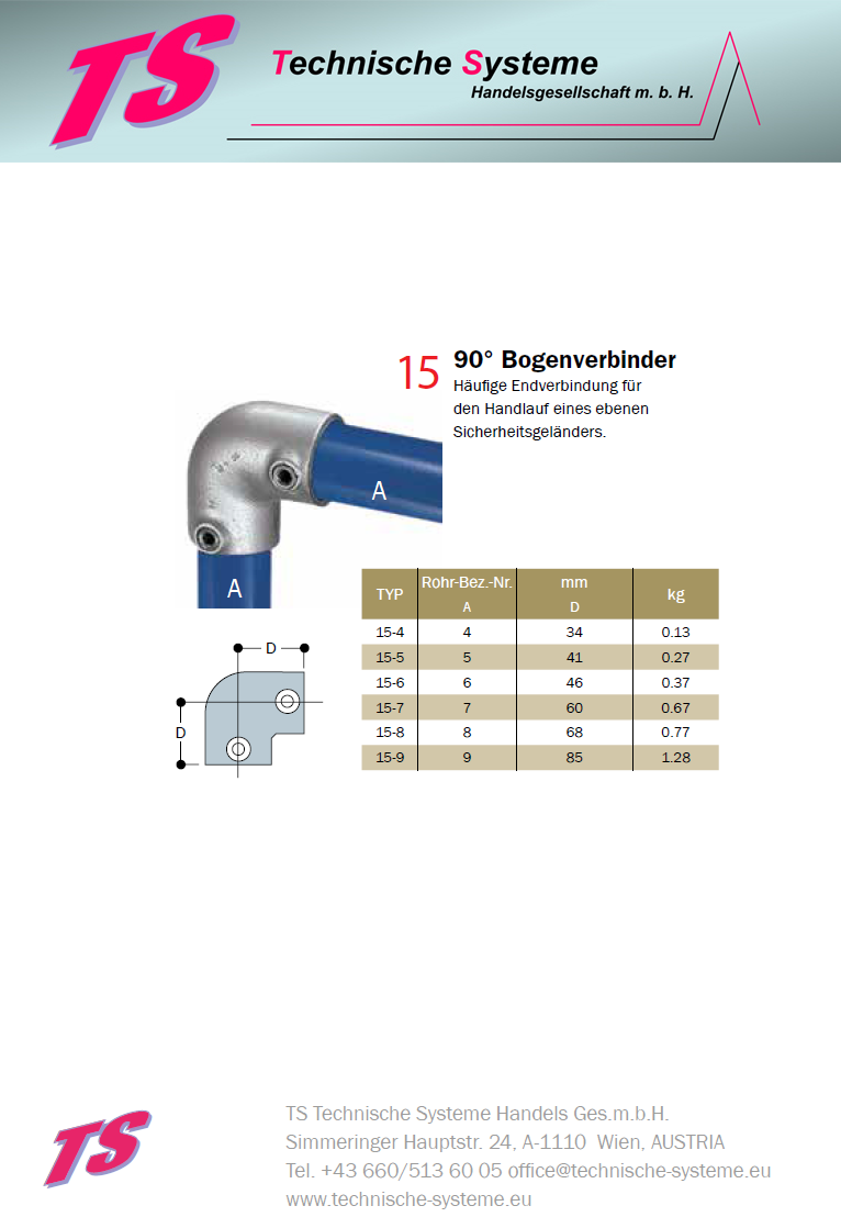 FFOKREK7 System FixFox Variante Kee Klamp ohne Horizontalrohr Basis = Abschluss rechts kurz Rohrdurchmesser 42,4mm