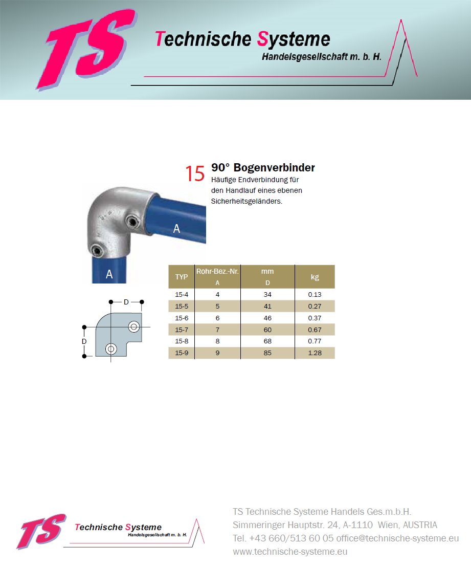 KK15-6 Kee Klamp Rohrverbinder Typ 15 Größe 6 Bogen 90° verzinkt ID 33.7mm
