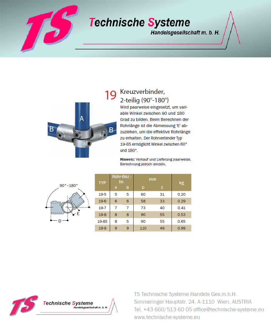 KK19-9 Kee Klamp Rohrverbinder Typ 19 Größe 9 Winkel 90°-180° verz. ID 60.3mm