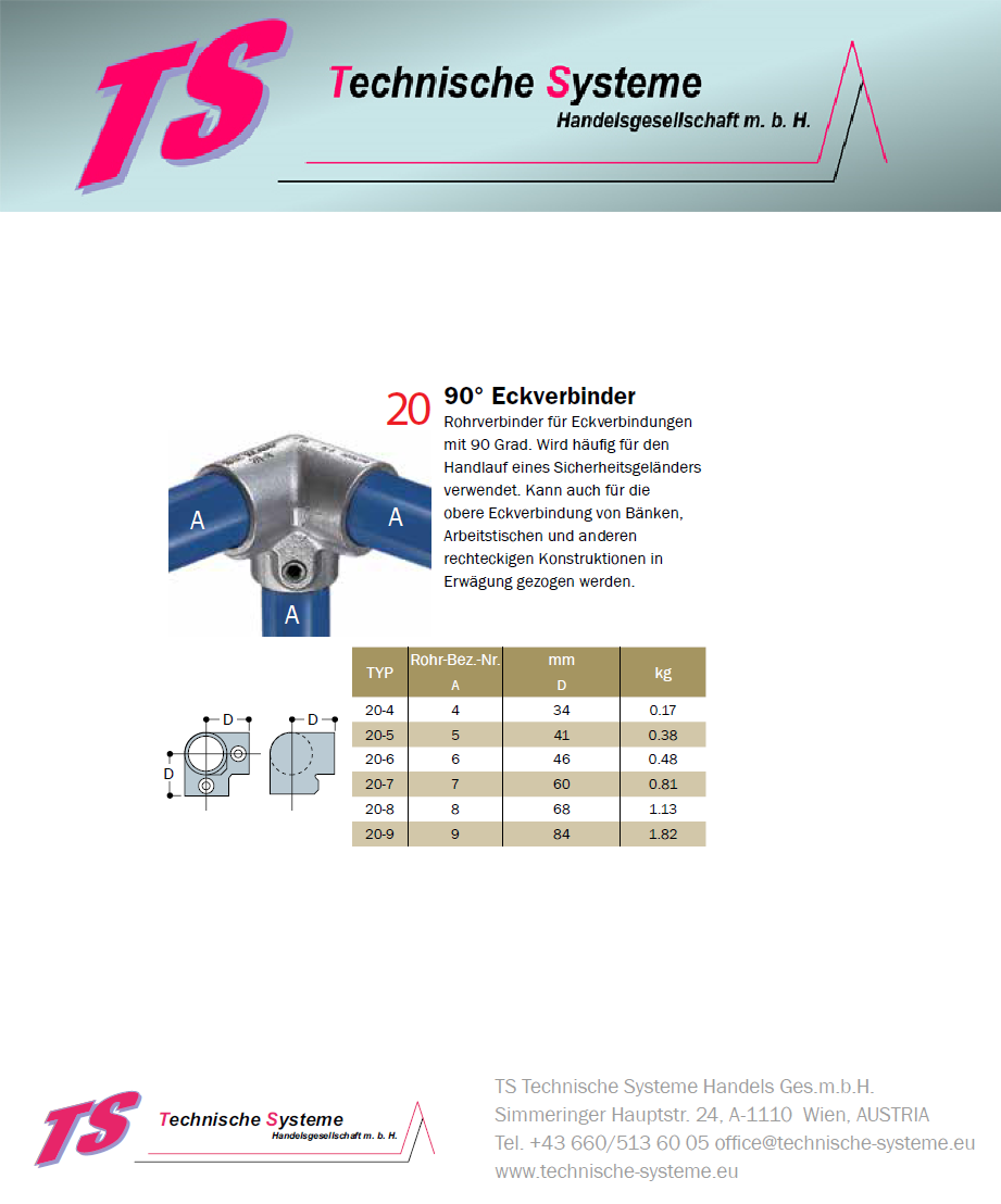 FFOKECK7 System FixFox Variante Kee Klamp Ecke Rohrdurchmesser 42,4mm