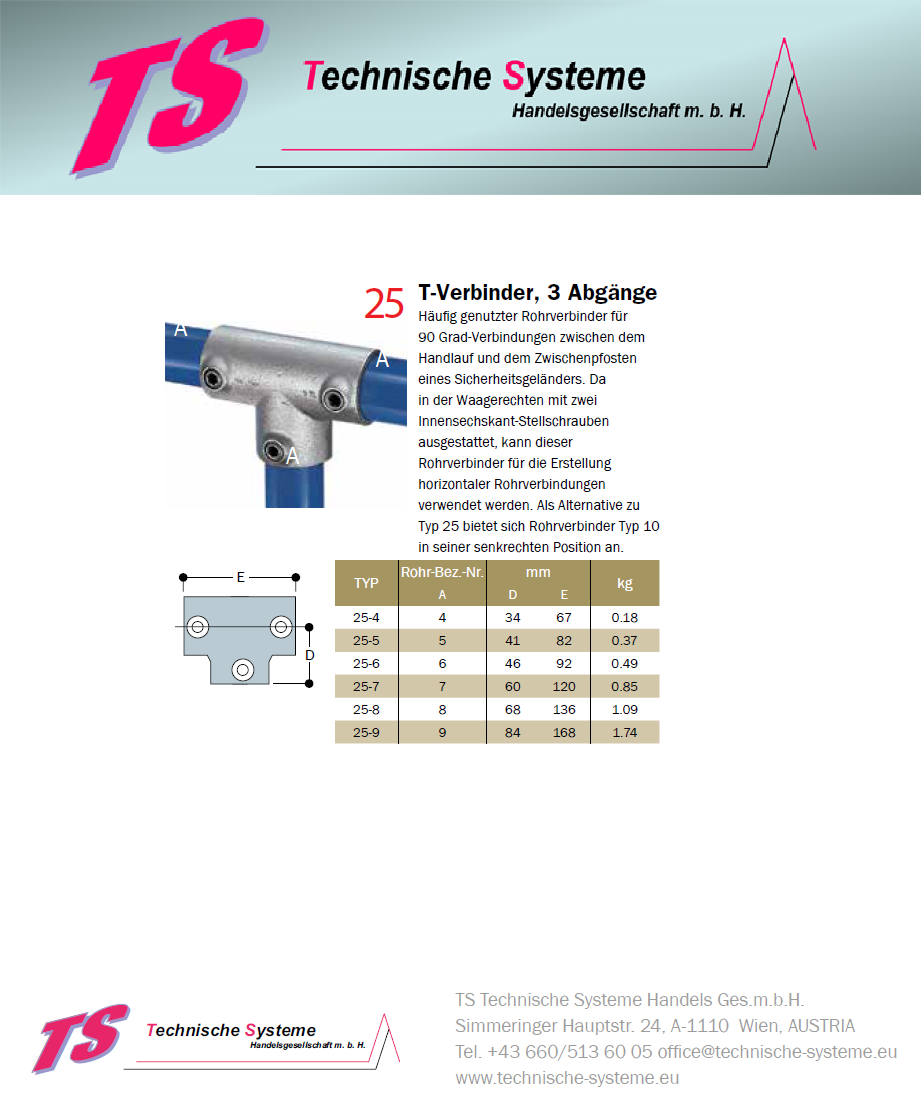 KK25-8 Kee Klamp Rohrverbinder Typ 25 Größe 8 T-Verbinder verzinkt ID 48,3 mm