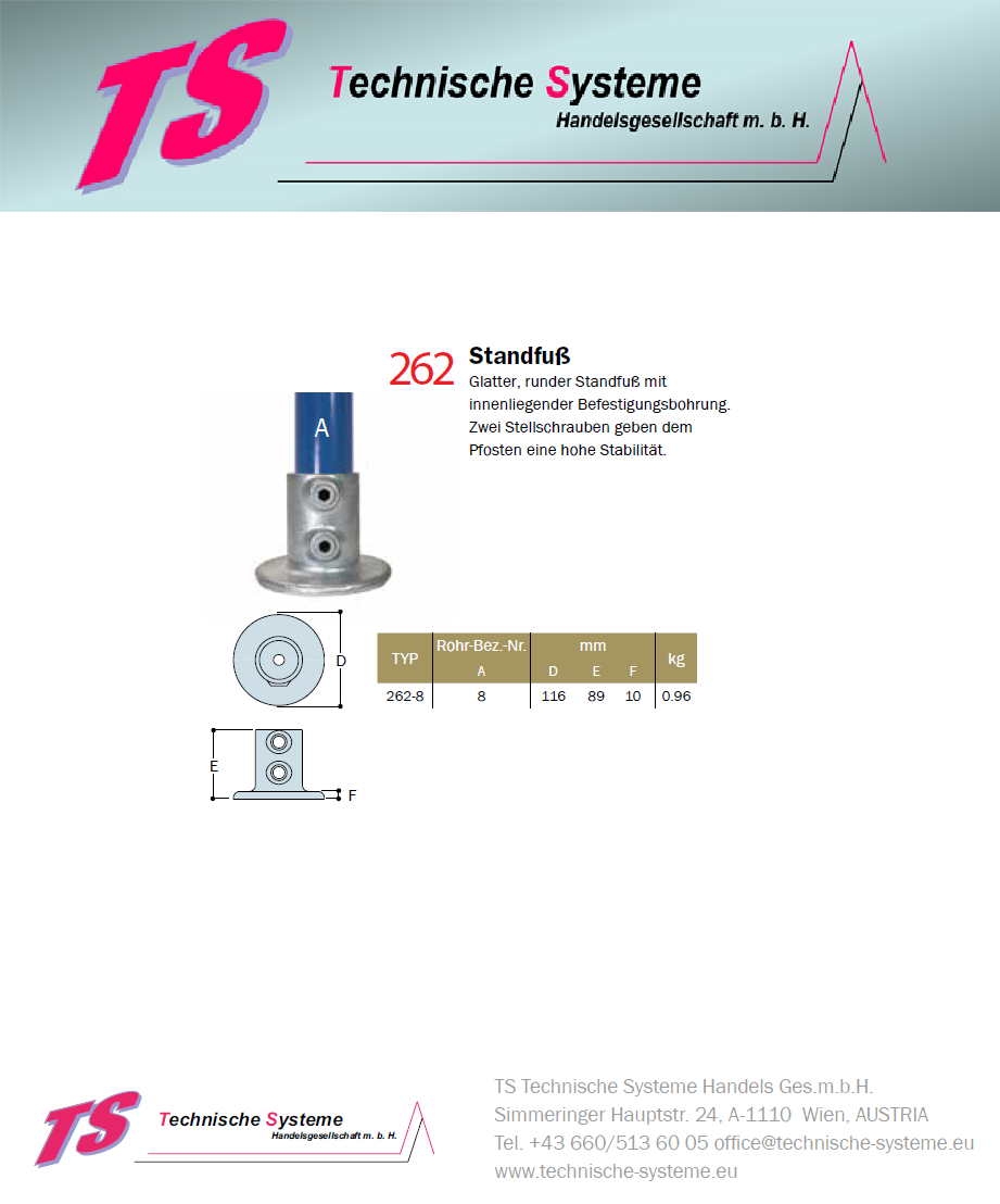 KK262-8 Kee Klamp Rohrverbinder Typ 262 Größe 8 Runder Bodenflansch verz. ID 48.3 mm
