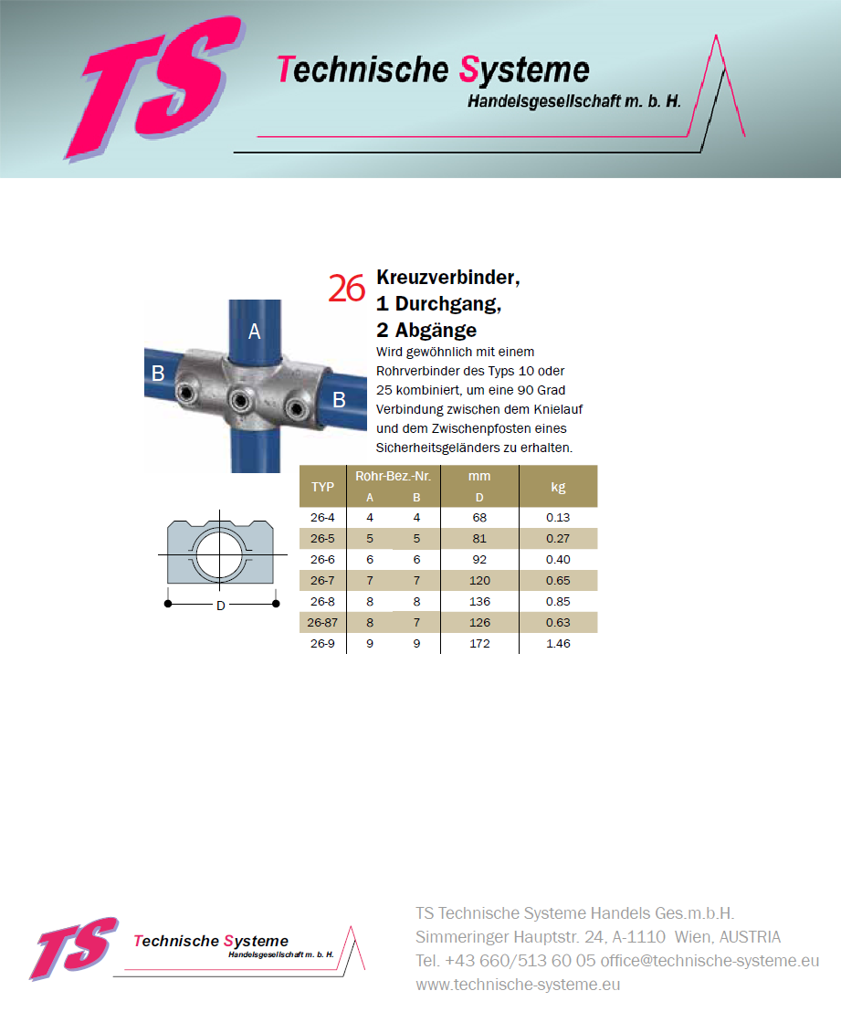 KK26-4 Kee Klamp Rohrverbinder Typ 26 Größe 4 KreuzVerbinder verzinkt ID 21.3mm