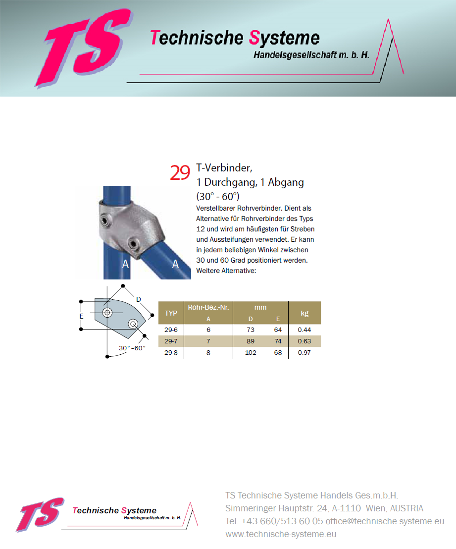 KK29-7 Kee Klamp Rohrverbinder Typ 29 Größe 7 Verbinder 30°-60° verzinkt ID 42.4mm