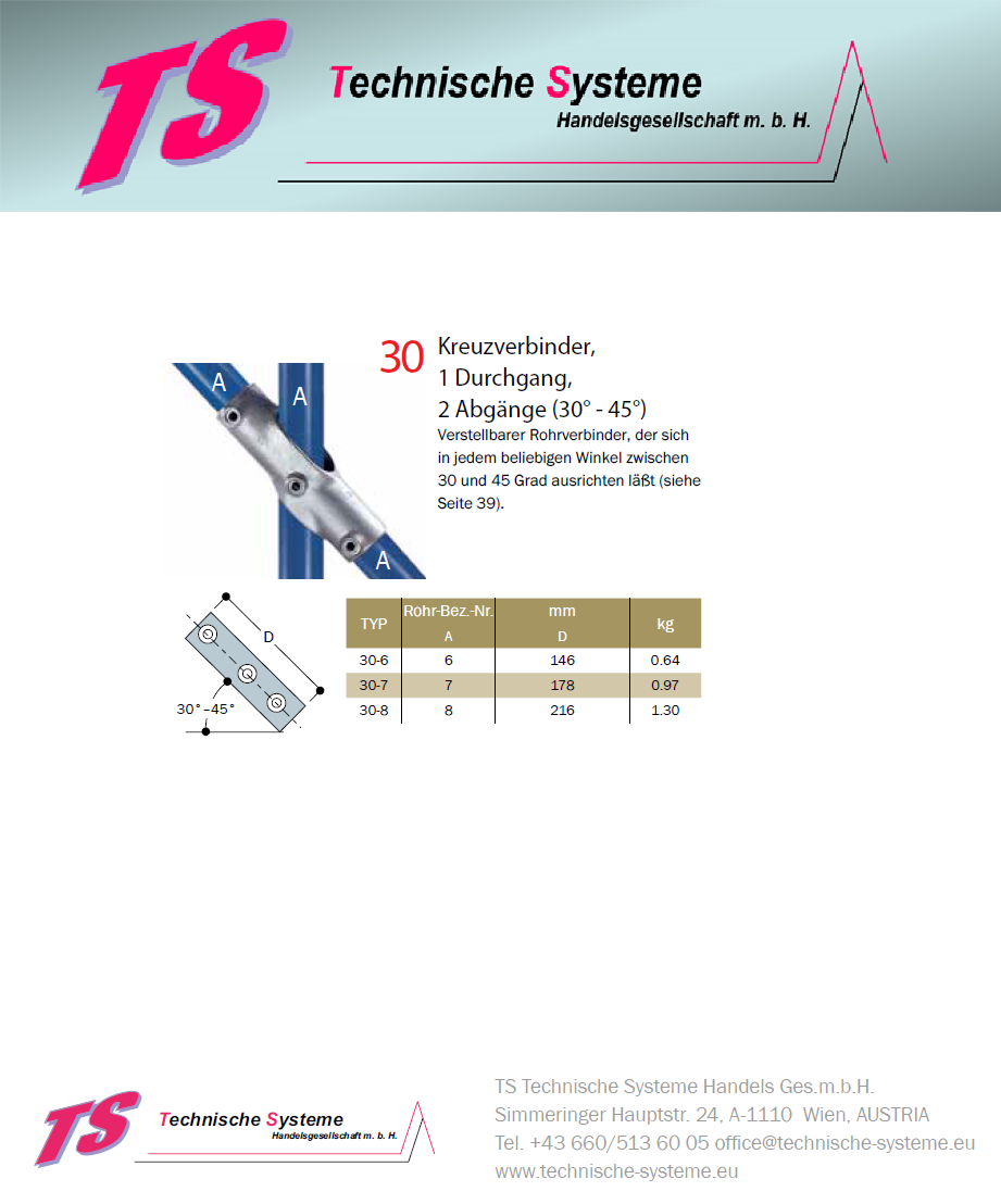 KK30-8 Kee Klamp Rohrverbinder Typ 30 Größe 8 Verbinder 30°-45° verzinkt ID 48.3mm