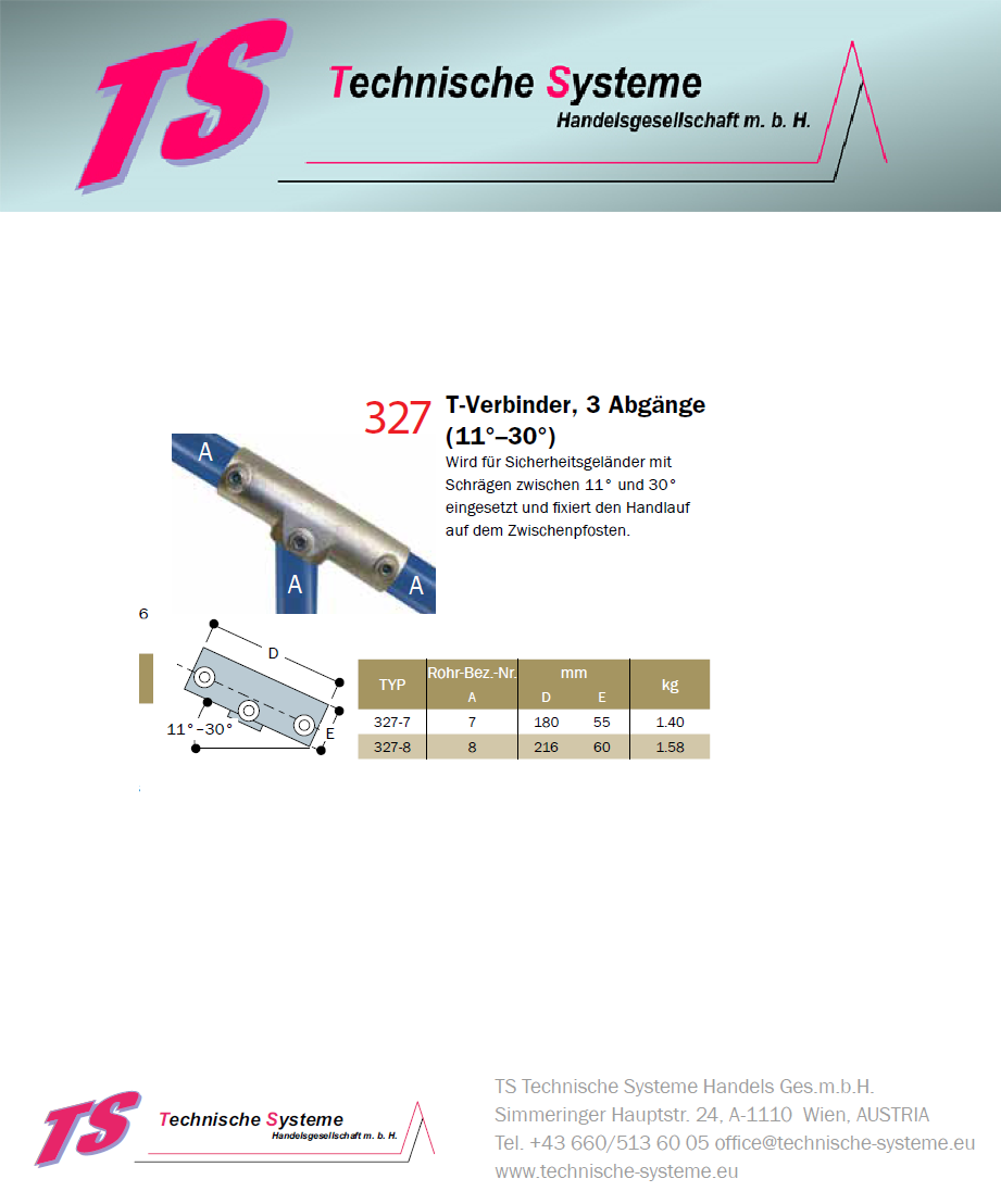 KK327-8 Kee Klamp Rohrverbinder Typ 327 Größe 8 T-Verbinder. 11-33° verz. ID 48.3 mm