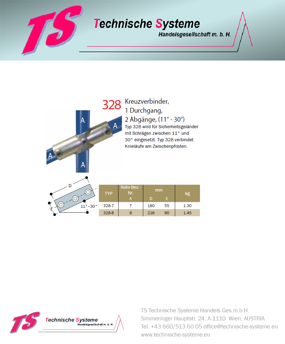 KK328-7 Kee Klamp Rohrverbinder Typ 328 Größe 7 KreuzVerbinder 11-33° verz. ID 42.4 mm
