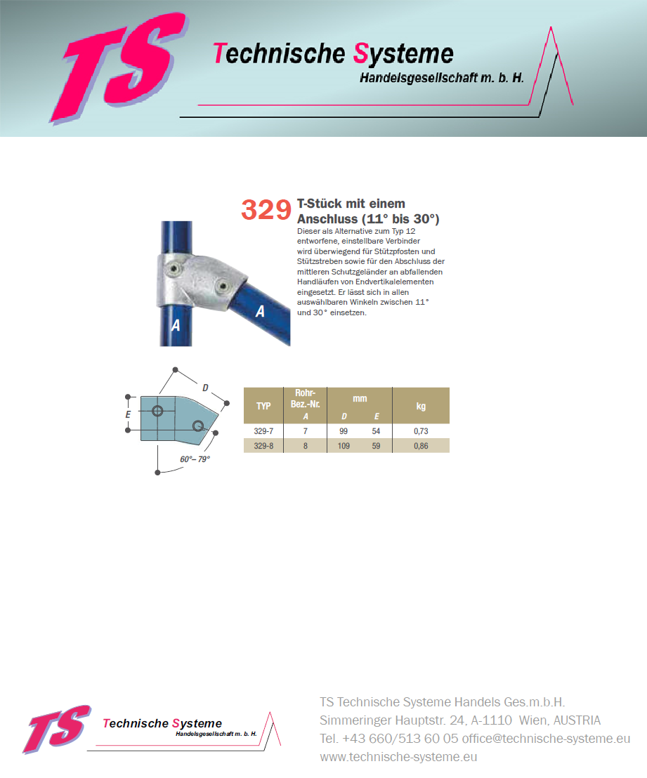 KK329-8 Kee Klamp Rohrverbinder Typ 329 Größe 8 T-Verbinder. 11-33° verz. ID 48.3 mm
