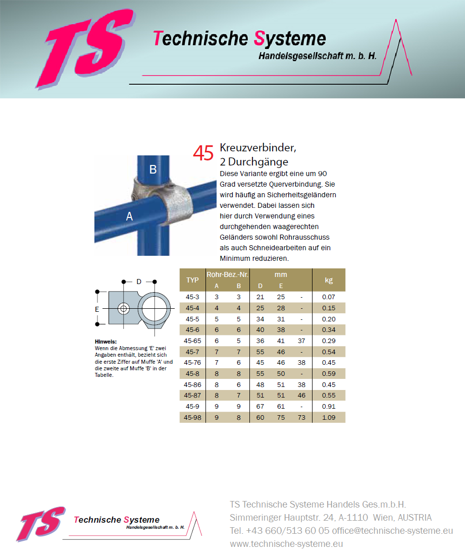 KK45-76 Kee Klamp Rohrverbinder Typ 45 Größe 76 Kreuzred. verzinkt ID 42.4/33.7mm