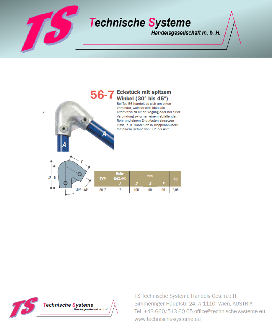 KK56-7 Kee Klamp Rohrverbinder Typ 56 Größe 7 Bogen 30°-45° verzinkt ID 42.4mm