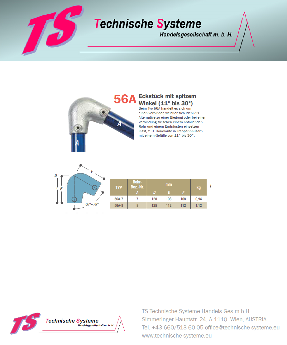 KK56A-7 Kee Klamp Rohrverbinder Typ 56A Größe 7 Bogen 11°-30° verzinkt ID 42.4mm