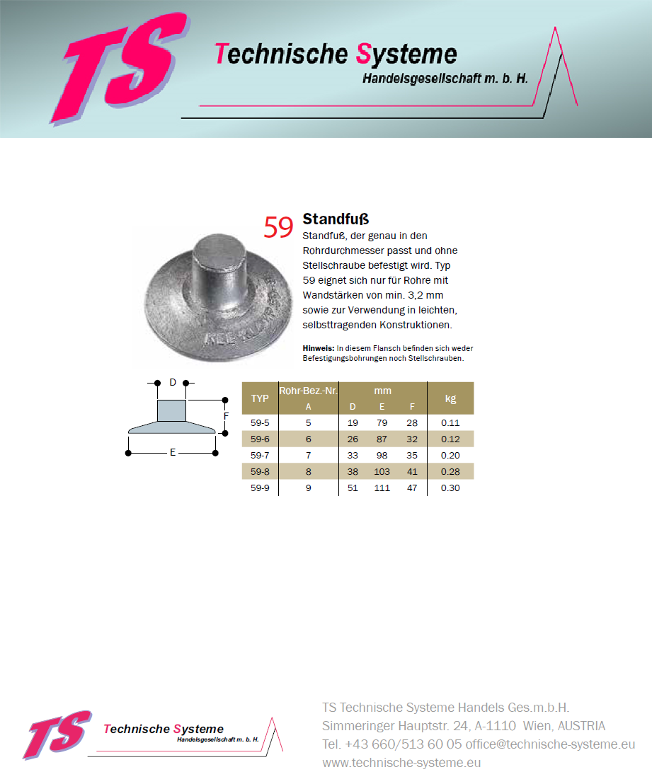 KK59-9 Kee Klamp Rohrverbinder Typ 59 Größe 9        Standfuß Alu AD 60.3mm