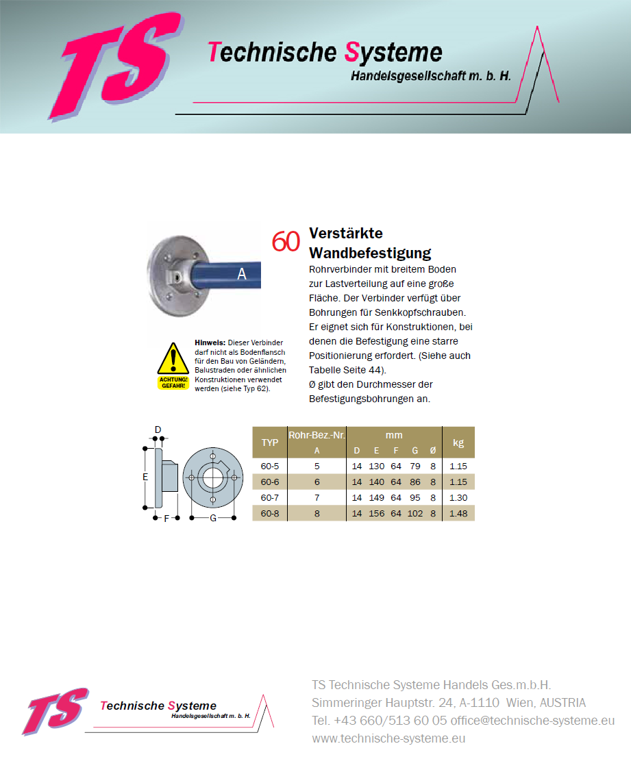 KK60-7 Kee Klamp Rohrverbinder Typ 60 Größe 7 Wandflansch verzinkt ID 42.4mm