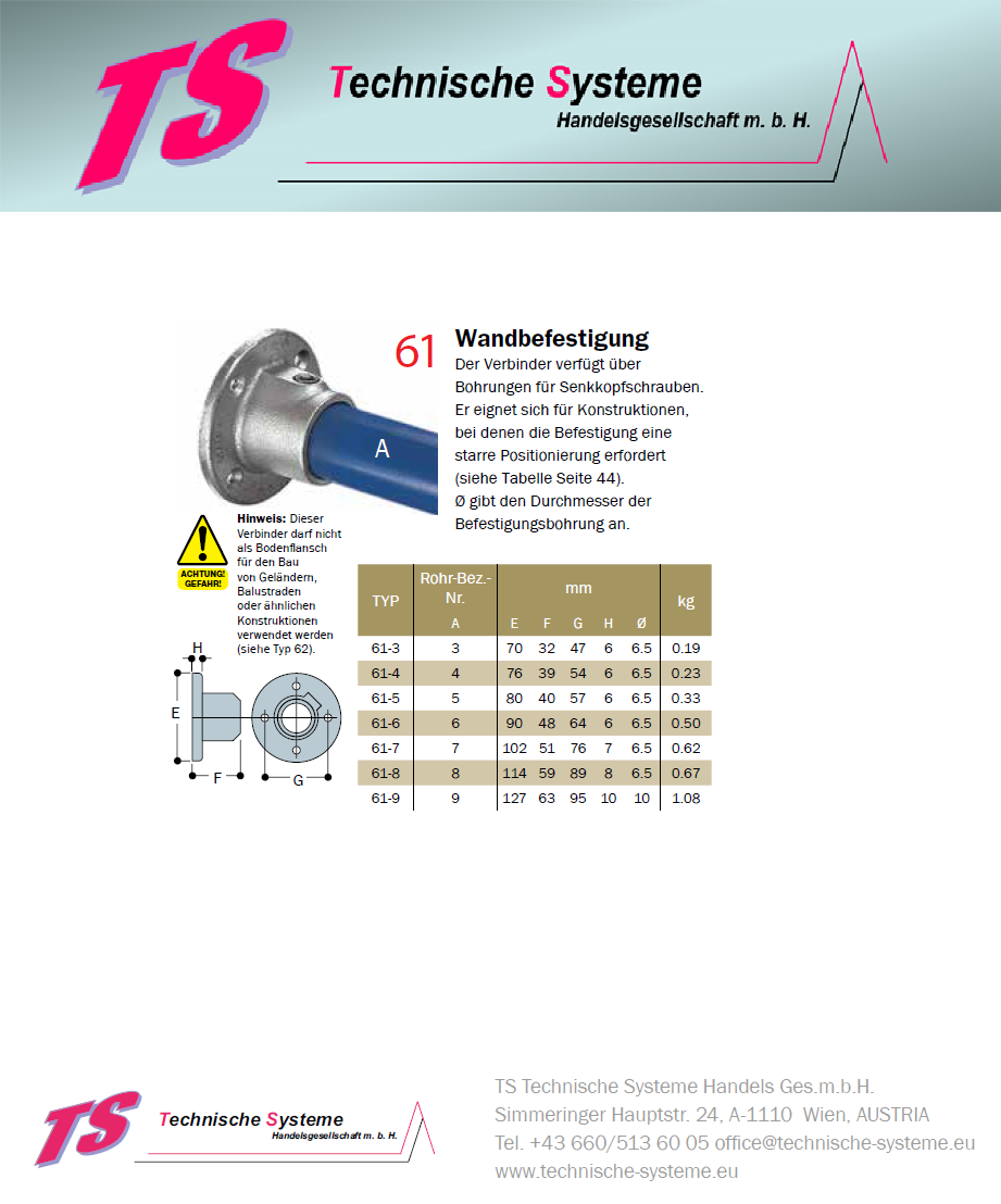 KK61-8 Kee Klamp Rohrverbinder Typ 61 Größe 8 Wandflansch verzinkt ID 48.3mm