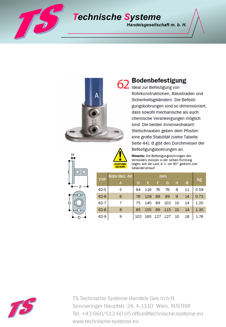 FFOKREK7 System FixFox Variante Kee Klamp ohne Horizontalrohr Basis = Abschluss rechts kurz Rohrdurchmesser 42,4mm
