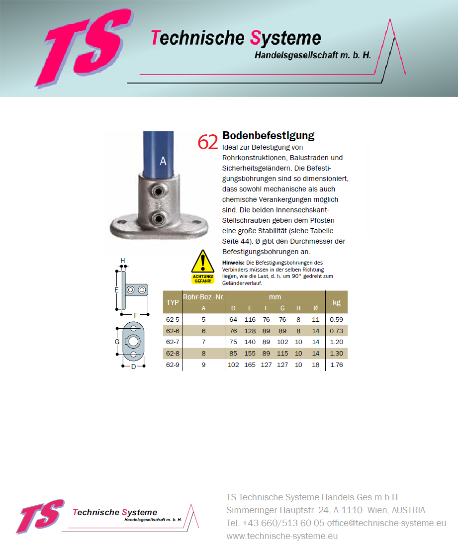 KK62-6 Kee Klamp Rohrverbinder Typ 62 Größe 6 Bodenflansch verzinkt ID 33.7mm