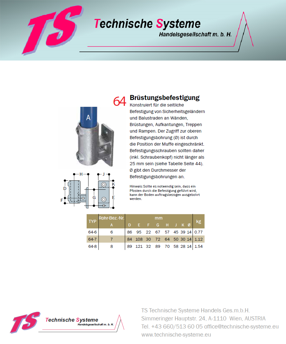 KK64-6 Kee Klamp Rohrverbinder Typ 64 Größe 6 Brüstungsflansch verz. ID 33.7mm