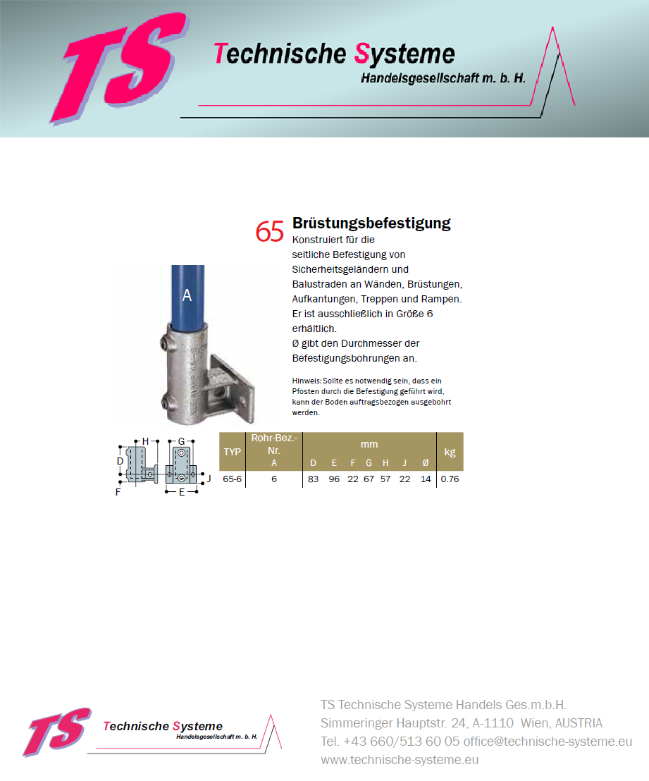 KK65-6 Kee Klamp Rohrverbinder Typ 65 Größe 6 Brüstungsflansch verz. ID 33.7mm