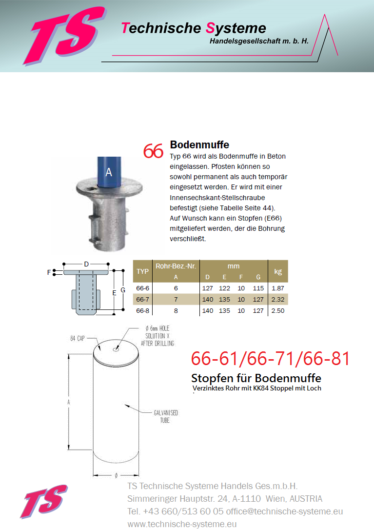 KK66-61 Kee Klamp Rohrverbinder Typ 66 Größe 61 Stopfen f. Bodenmuffe ID 33.7mm