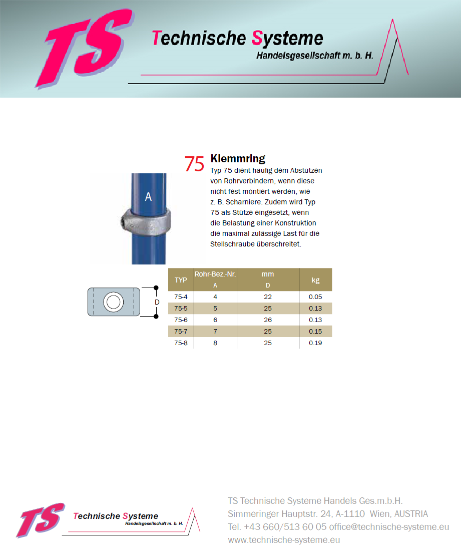 KK75-7 Kee Klamp Rohrverbinder Typ 75 Größe 7 Stützring verzinkt ID 42.4 mm