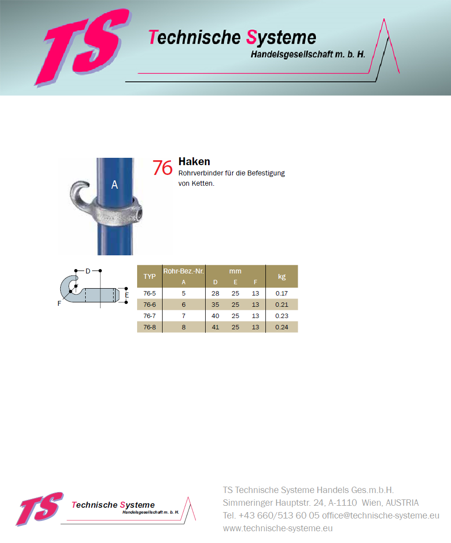 KK76-5 Kee Klamp Rohrverbinder Typ 76 Größe 5 Haken f. Kette verzinkt ID 26.9mm
