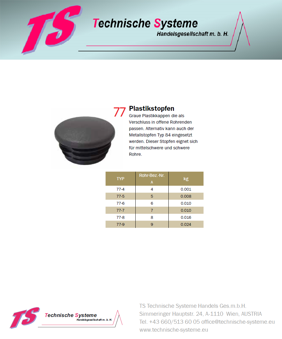 KK77-6 Kee Klamp Rohrverbinder Typ 77 Größe 6 Plastikstopfen f. Rohr AD 33.7mm