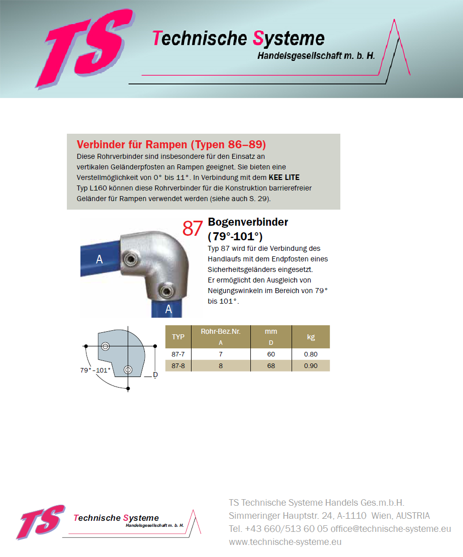 KK87-8 Kee Klamp Rohrverbinder Typ 87 Größe 8 Bogen 79°-101° verzinkt ID 48.3mm