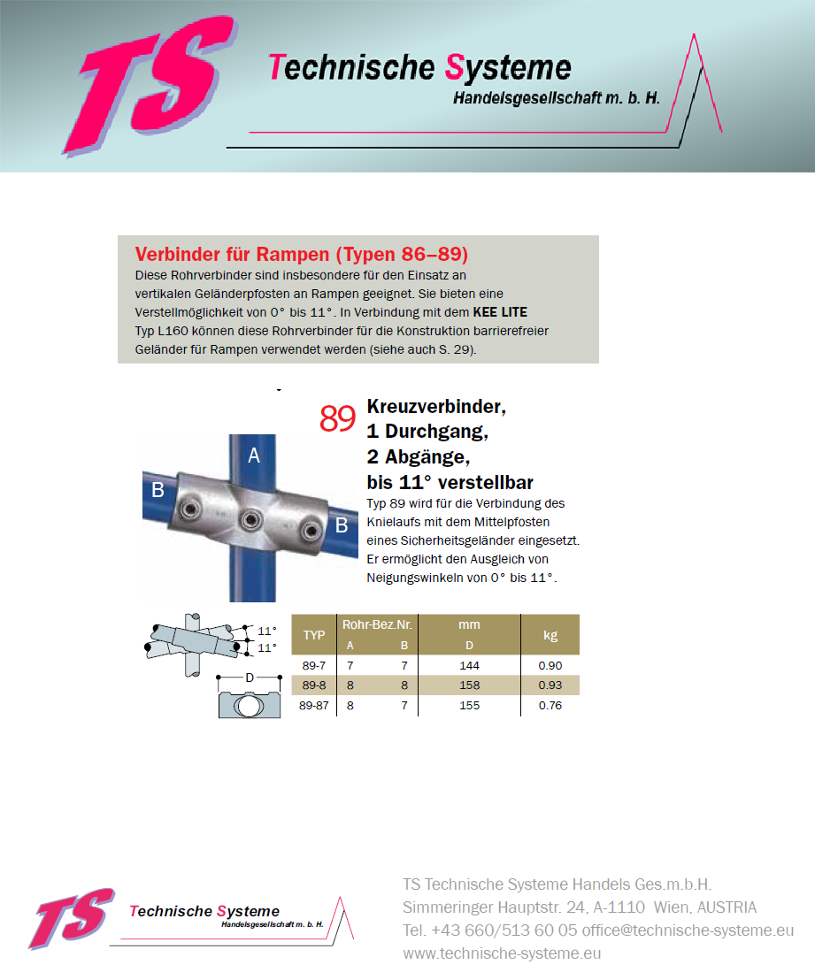 KK89-8 Kee Klamp Rohrverbinder Typ 89 Größe 8 KreuzVerbinder bis 11° verz. ID 48.3mm