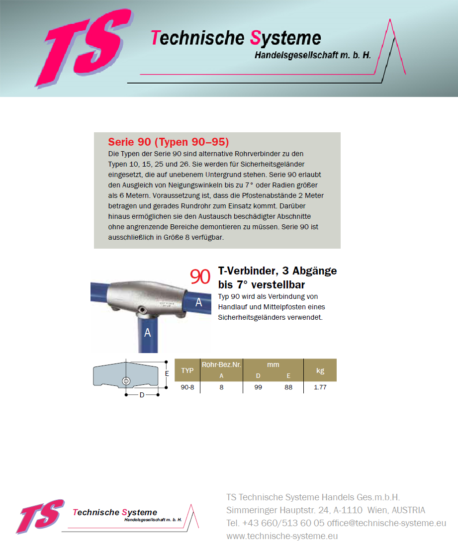 KK90-8 Kee Klamp Rohrverbinder Typ 90 Größe 8 T-Verbinder bis 7° verzinkt ID 48.3mm