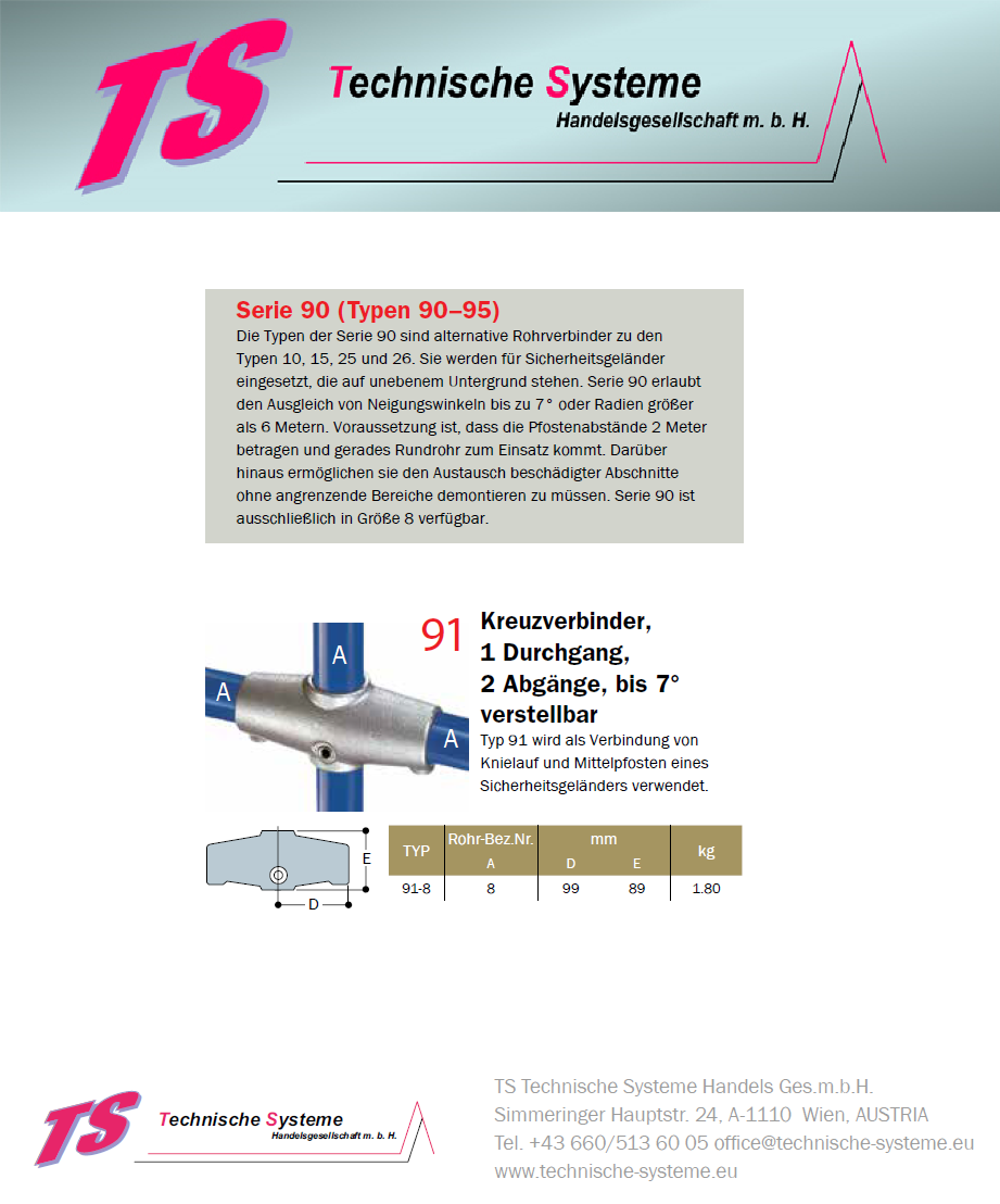 KK91-8 Kee Klamp Rohrverbinder Typ 91 Größe 8 KreuzVerbinder bis 7° verz. ID 48.3mm