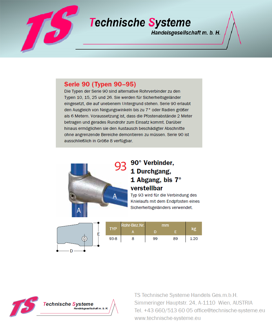 KK93-8 Kee Klamp Rohrverbinder Typ 93 Größe 8 T-Verbinder bis ° 7verzinkt ID 48.3mm