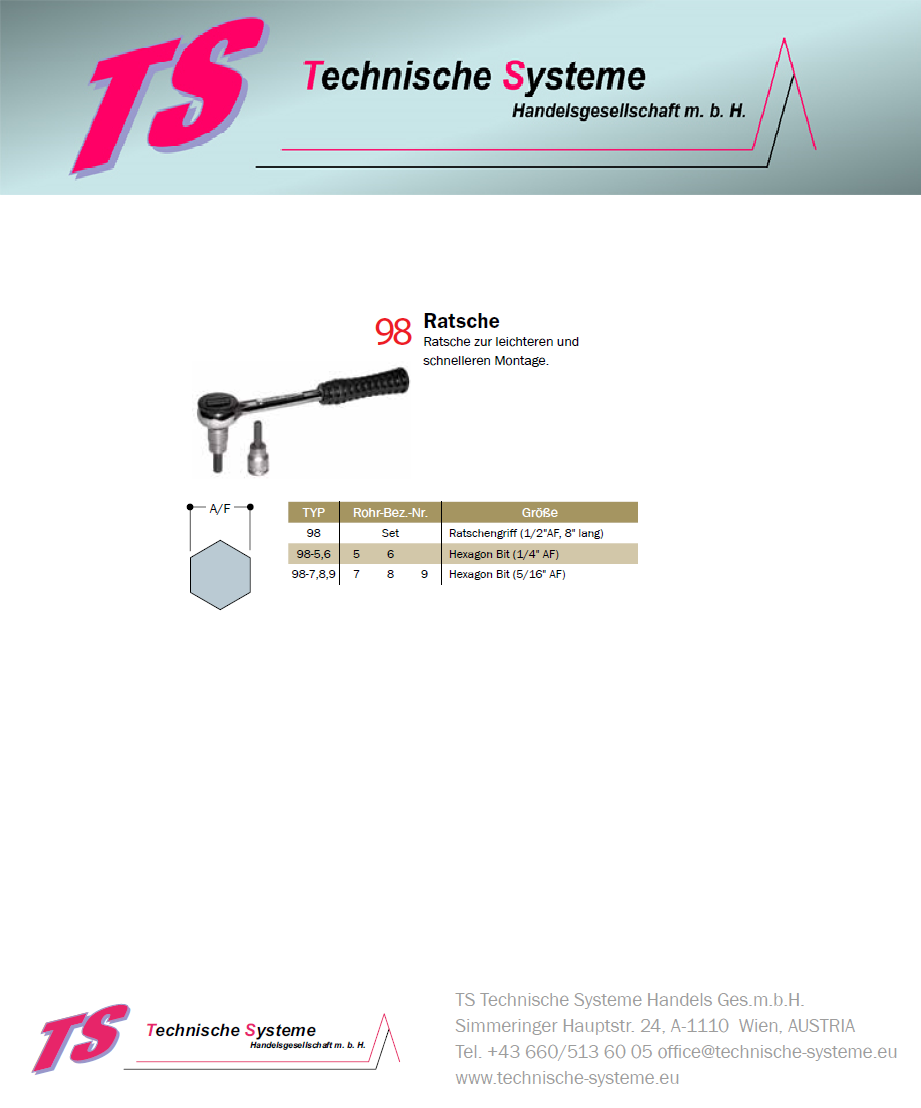 KK98 Kee Klamp Rohrverbinder-Zubehör Typ KK98 Ratsche ohne Aufsatz (KK98-56 oder KK98-789 dazu bestellen)