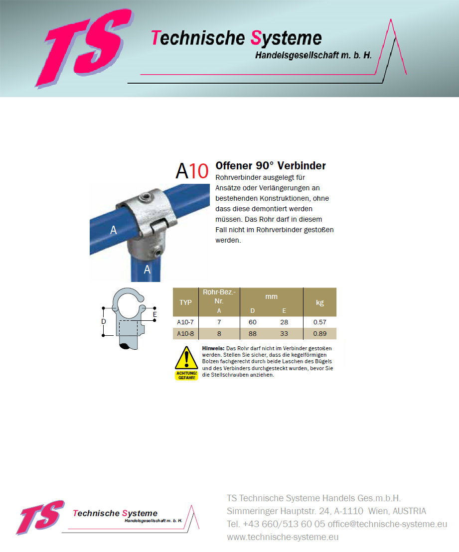 KKA10-7 Kee Klamp Rohrverbinder Typ A10 Größe 7 T-Verbinder verzinkt. offen ID 42.4 mm