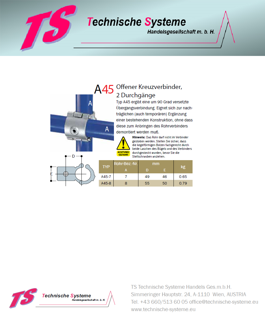 KKA45-8 Kee Klamp Rohrverbinder Typ A45 Größe 8 KreuzVerbinder Verz. offen ID 48.3mm