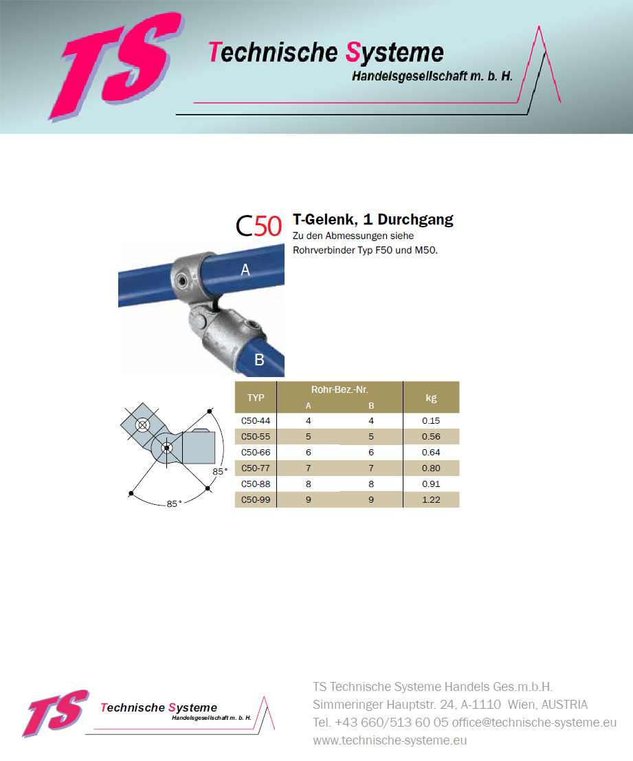 KKC50-96 Kee Klamp Rohrverbinder Typ C50 Größe 96 SchwenkVerbinder Verz.ID60.3/33.7mm