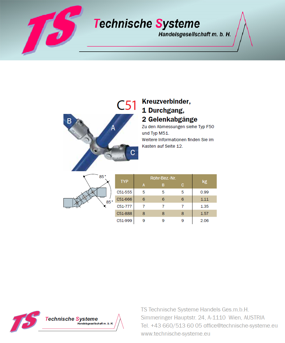 KKC51-7 Kee Klamp Rohrverbinder Typ C51 Größe 7 SchwenkVerbinder verzinkt ID 42.4mm