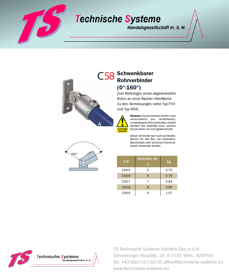 KKC58-6 Kee Klamp Rohrverbinder Typ C58 Größe 6 SchwenkVerbinder verzinkt ID 33.7mm